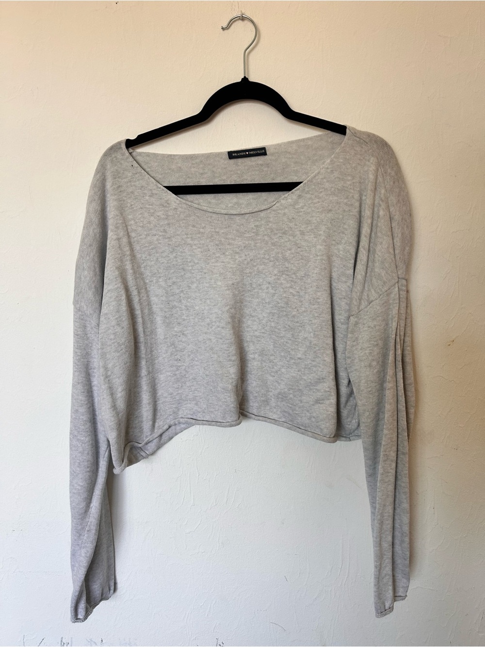 Brandy Melville Light Heather Gray Cropped Scoop-Neck Sweater top OS M